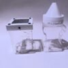 This shows the componets of the large emergent chamber. Water is added to the lower chamber. When mosquitoes emerge, the fly up the funnel into the top chamber where a sugar water soaked cotton ball is placed on the scteen.